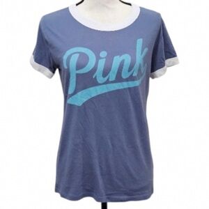 PINK Victoria's Secret Blue and White Logo Tee